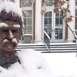 At the Library: Sculptor Jon Hair's bronze of Mark Twain is beautiful with snow and without snow.