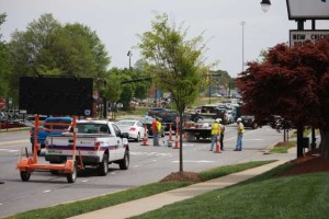 Blythe Construction is out on Catawba Avenue painting direction signs on the pavement as the DDI gets closer and closer to completion.