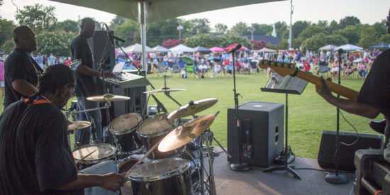 Shades of Brown from Charlotte performed their soulfull jazz songs as the crowd grew at the innaugurial Old Town Cornelius Jazz Festival.