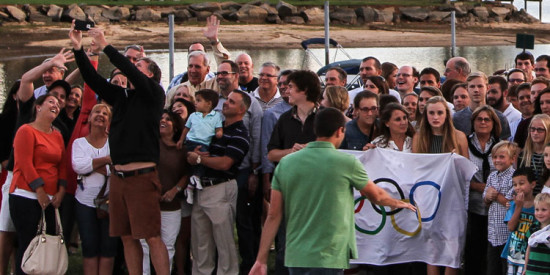 Olympic-size selfie: David Marsh takes a group shot