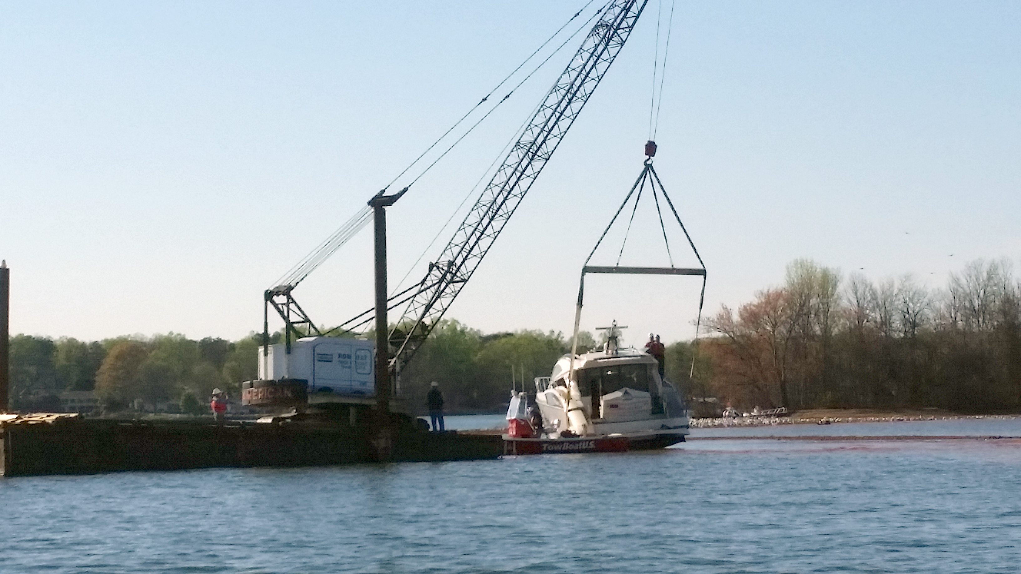 Crane is up to tension and the yacht is no longer listing
