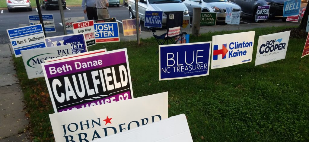 More than 100 political signs outside of Town Hall