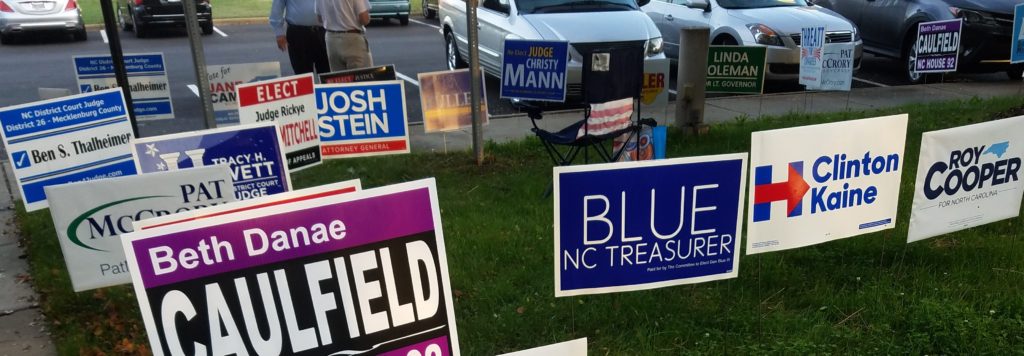More than 100 political signs outside of Town Hall