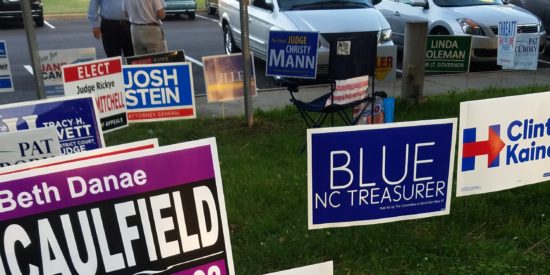 More than 100 political signs outside of Town Hall