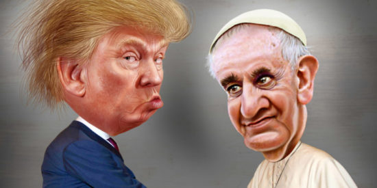 At their Vatican meeting in late May, Pope Francis gave U.S. President Donald Trump a copy of the 2015 papal encyclical calling for urgent, drastic fossil fuel emissions cuts to stave off climate change. Credit: DonkeyHotey, FlickrCC.