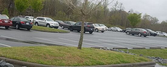 Empty parking spaces at Hough High School