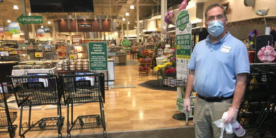 MICHAEL WAS THE OFFICIAL GREETER AT HARRIS TEETER THIS MORNING