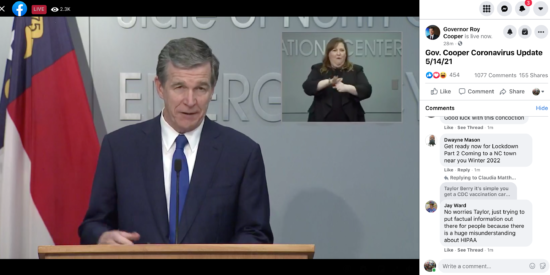 Gov. Cooper at a press conference May 14