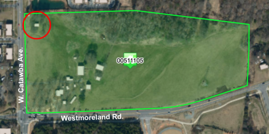 The tenant house is sited in the upper left corner of the 55 acre farm facing West Catawba. It will be moved to the bottom left corner