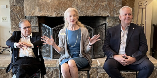 April Newsmakers Breakfast speakers Dan Morrill, Abigail Jennings and Michael Jeffcoat. / Photo by Jason Benavides