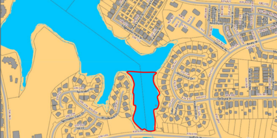 A no swimming advisory for part of Lake Davidson. Griffith Street runs along the bottom of the map