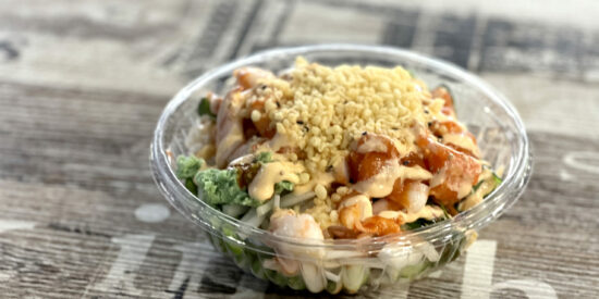 The Hawi Bowl includes salmon, tuna and shrimp with wasabi paste and Sriracha Aioli to spice things up.