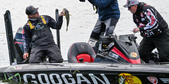 Redcrest 2021 champ catches five-bass limit weighing 16 Pounds, 7 ounces to grab early lead after Day 1. Photo | MLF