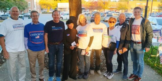 From left: Denis Bilodeau, Michael Osborne, Scott Higgins, Charlotte Brown, Charmaine Nephew, Michael Miltich, Sharon Washam, Woody Washam, Robert Carney