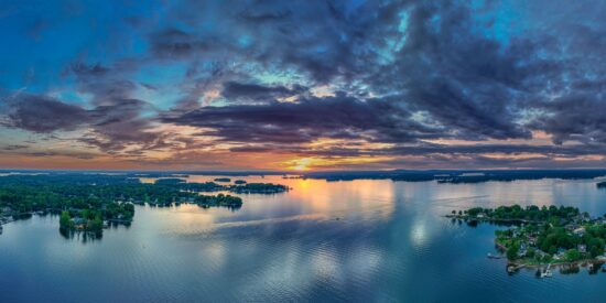 First place: Jeremy Wallace's aerial shot of a lake sunset