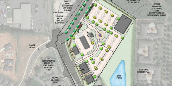 Nantz Road is to the left in this site plan