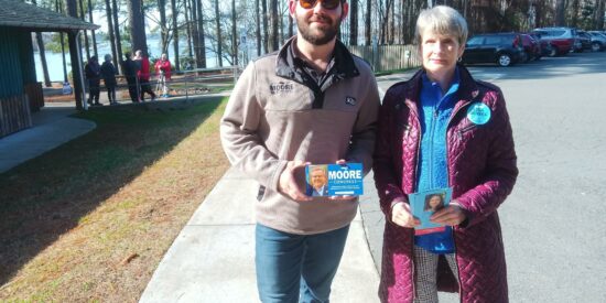 Bill Pittman, Marsha Herd outside Precinct 242/Jetton this morning