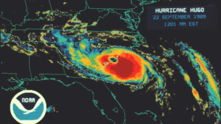 Hurricane Hugo: Sept. 1989 radar image from National Weather Service 