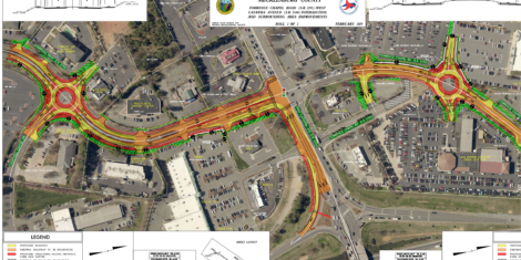 In this NCDOT map, I-77 runs across the bottom, left to right, the Post Office is at the left and the car dealership is at the right.